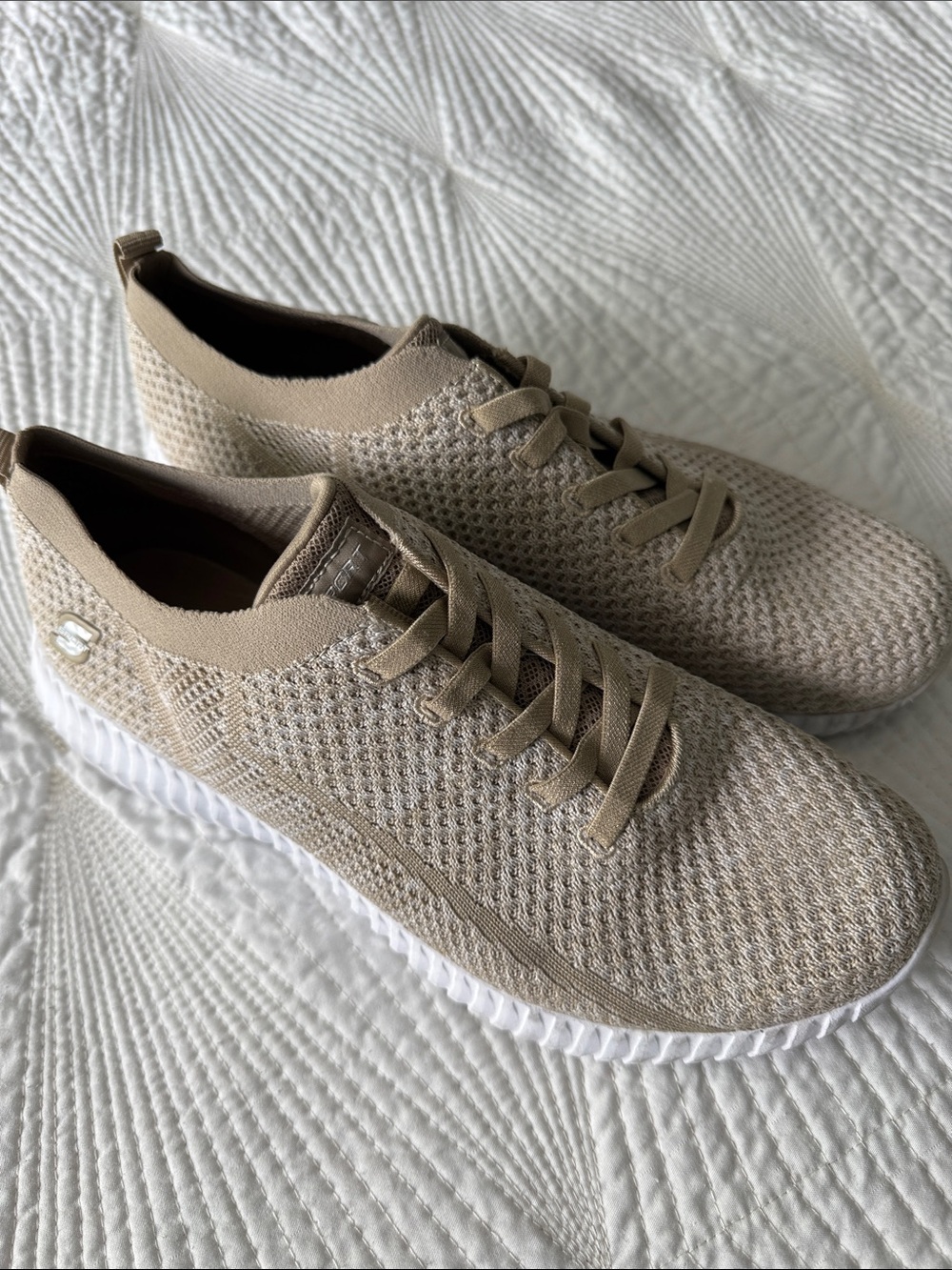 Skechers Women's Beige Knit Slip-On Sneakers